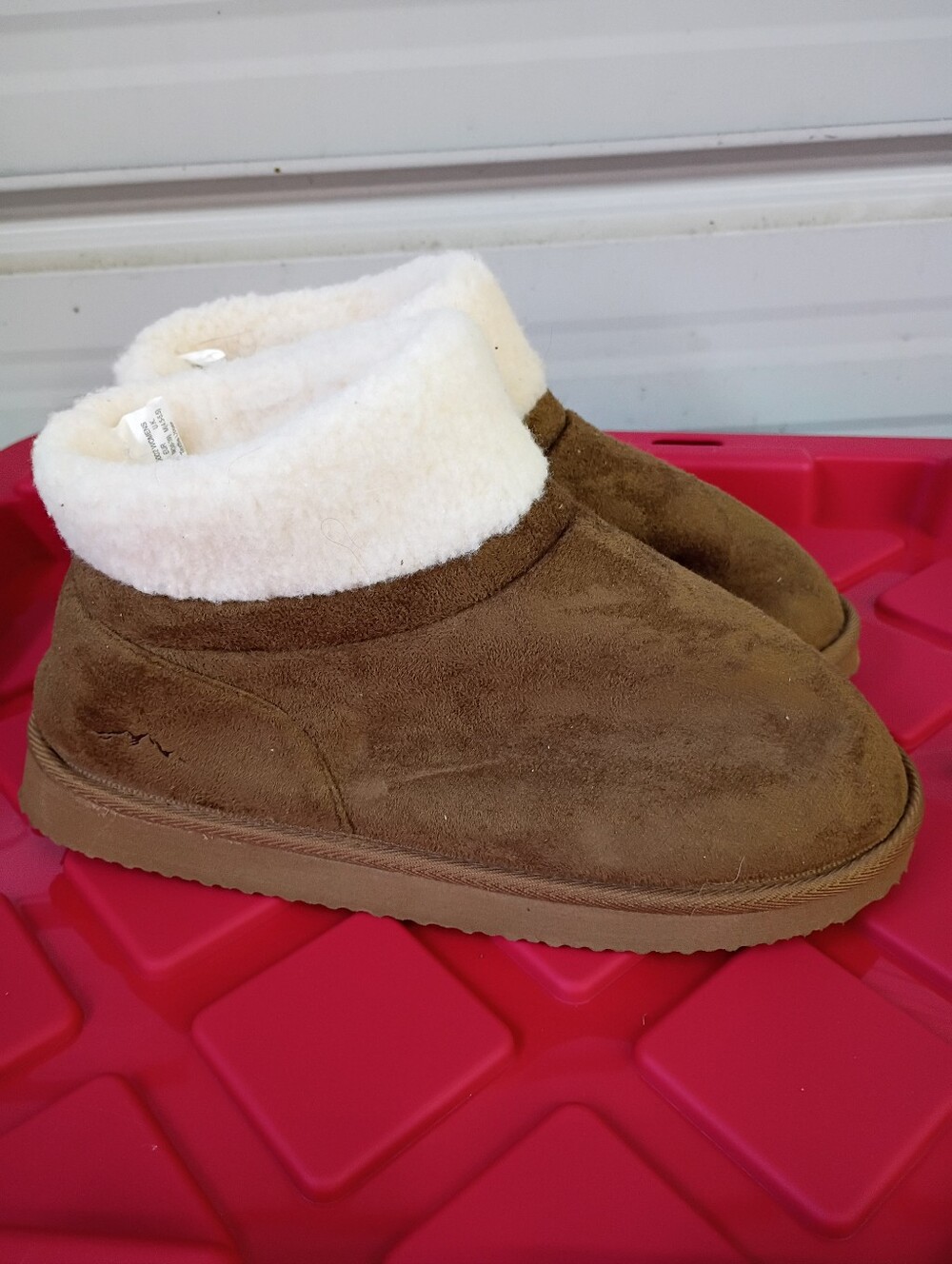 Women's Brown Suede Ankle Booties with Cream Shearling Collar